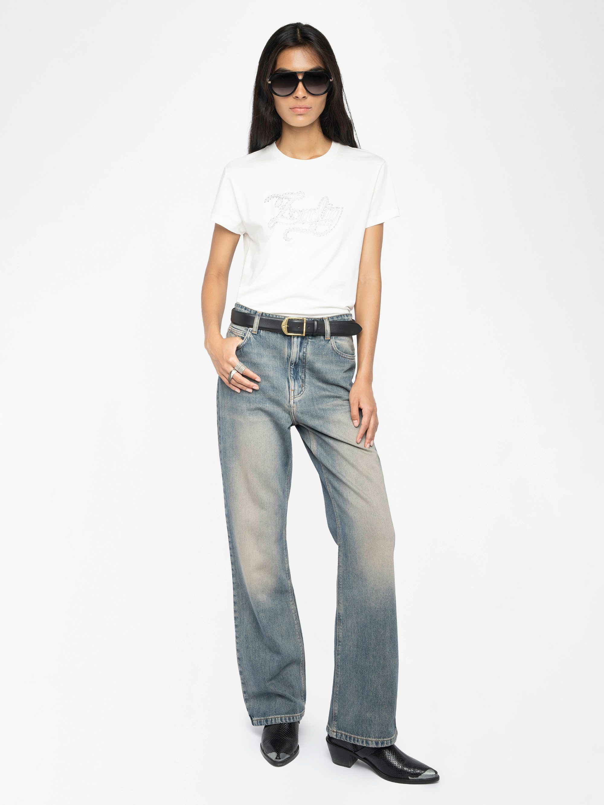 T-shirt Walk - Short-sleeved T-shirt with "Zadig" embroidery with strass on the front.